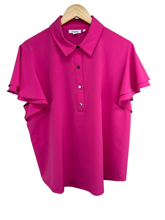 Chico's Tops - Chico's Pink Short Sleeve Flutter Sleeve Polo Blouse Size 3 (womens 16)